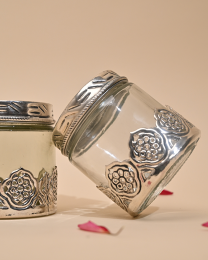 Elegant German Silver Glass Jar Circular – Stylish Storage for Your Essentials