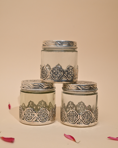 Elegant German Silver Glass Jar Circular – Stylish Storage for Your Essentials