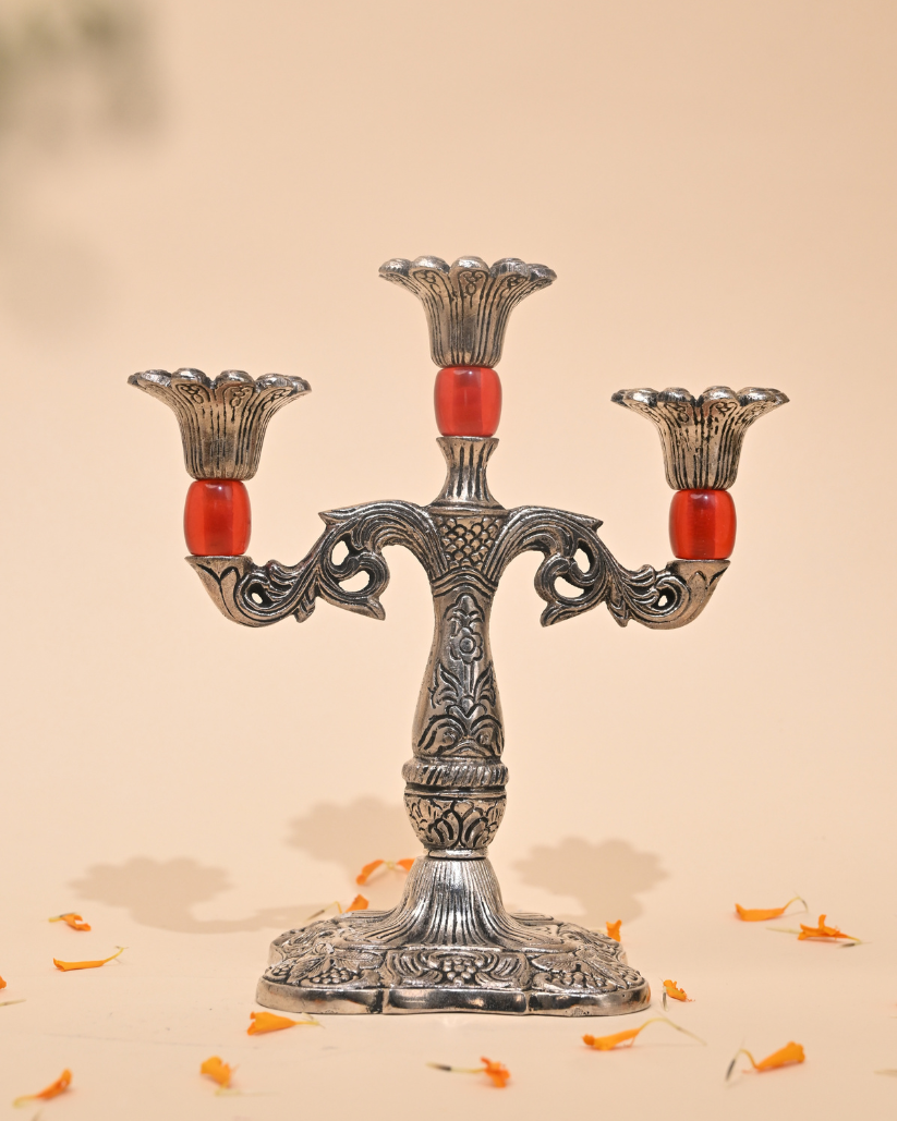 Handcrafted German Silver Candle Stand – Elegant Home & Festive Décor