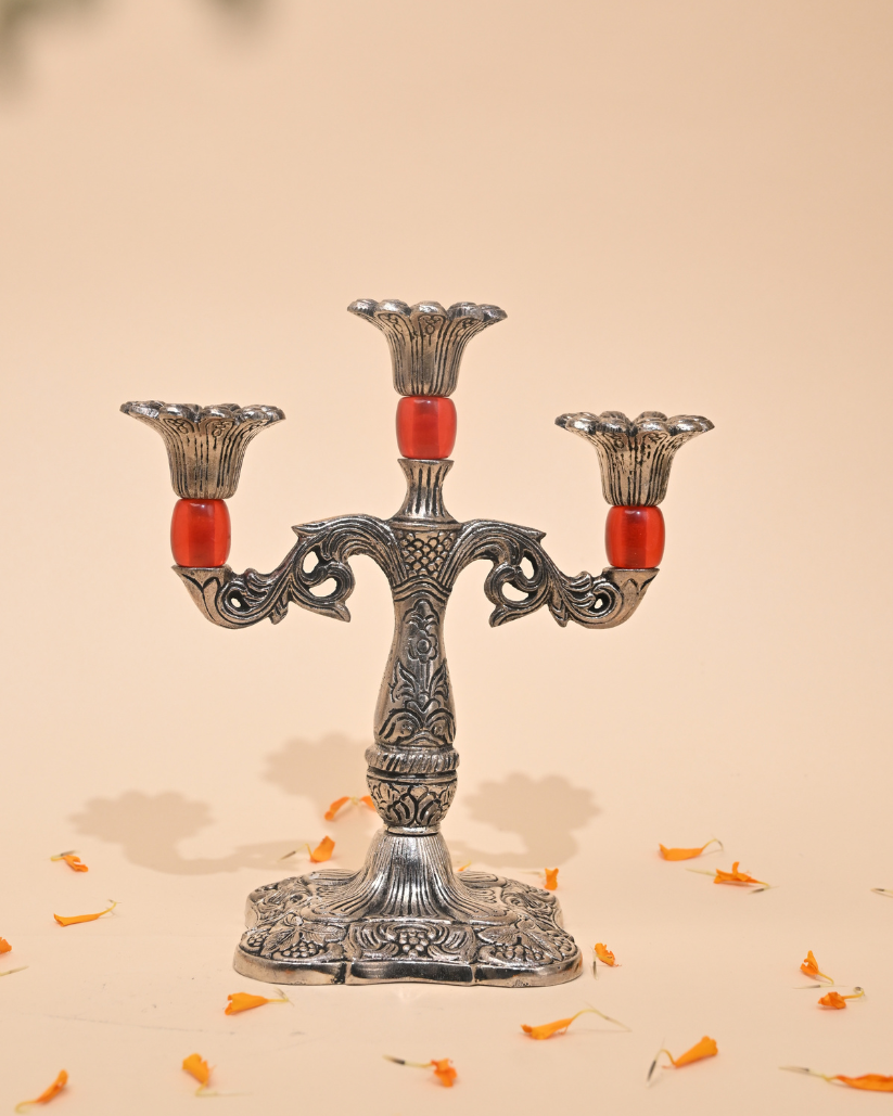 Handcrafted German Silver Candle Stand – Elegant Home & Festive Décor