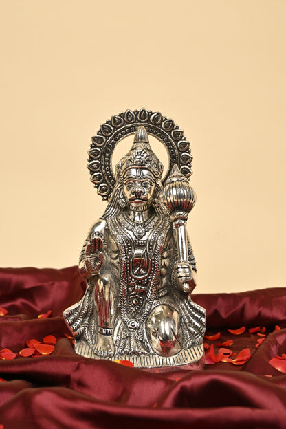German Silver Hanuman Idol – Large Size Divine Statue for Home Temple & Spiritual Décor