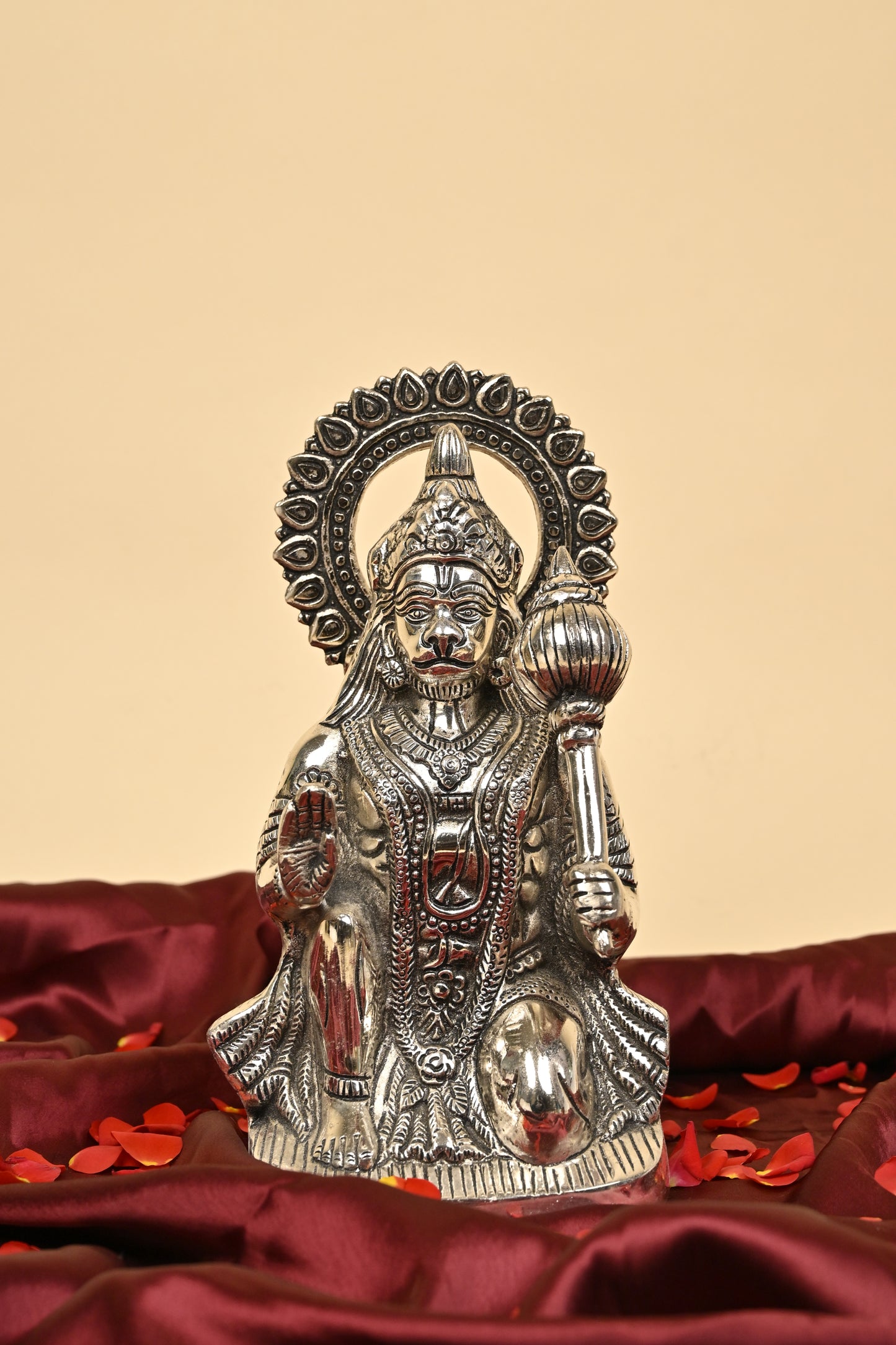 German Silver Hanuman Idol – Large Size Divine Statue for Home Temple & Spiritual Décor