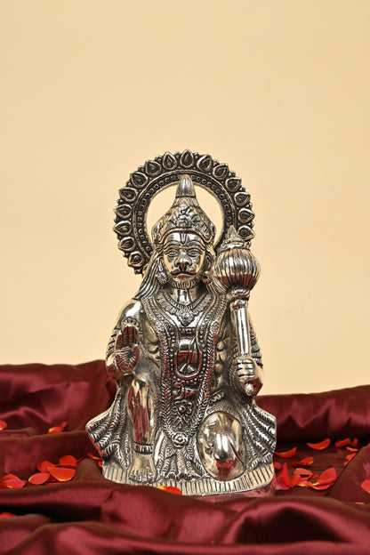 German Silver Hanuman Idol – Large Size Divine Statue for Home Temple & Spiritual Décor