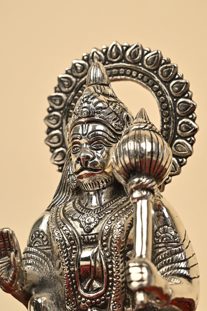 German Silver Hanuman Idol – Large Size Divine Statue for Home Temple & Spiritual Décor