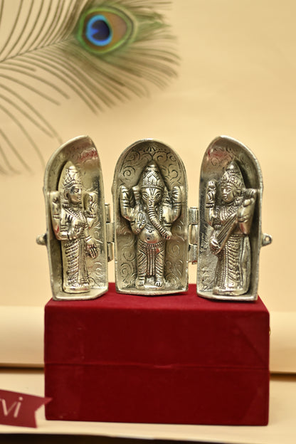 Divine Silver Plated Ganesh, Lakshmi & Saraswati Idol
