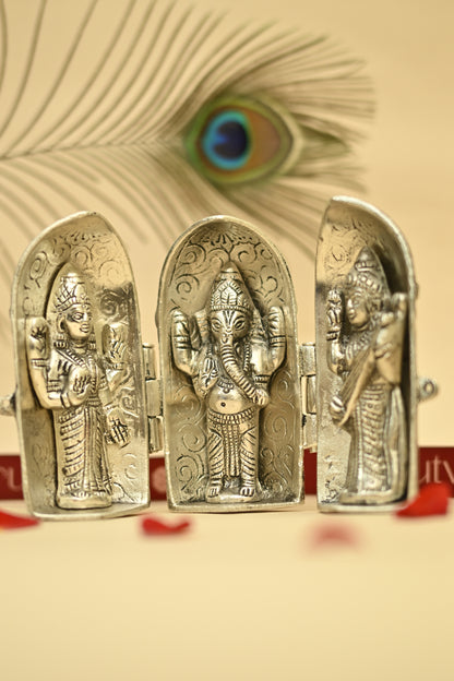 Divine Silver Plated Ganesh, Lakshmi & Saraswati Idol
