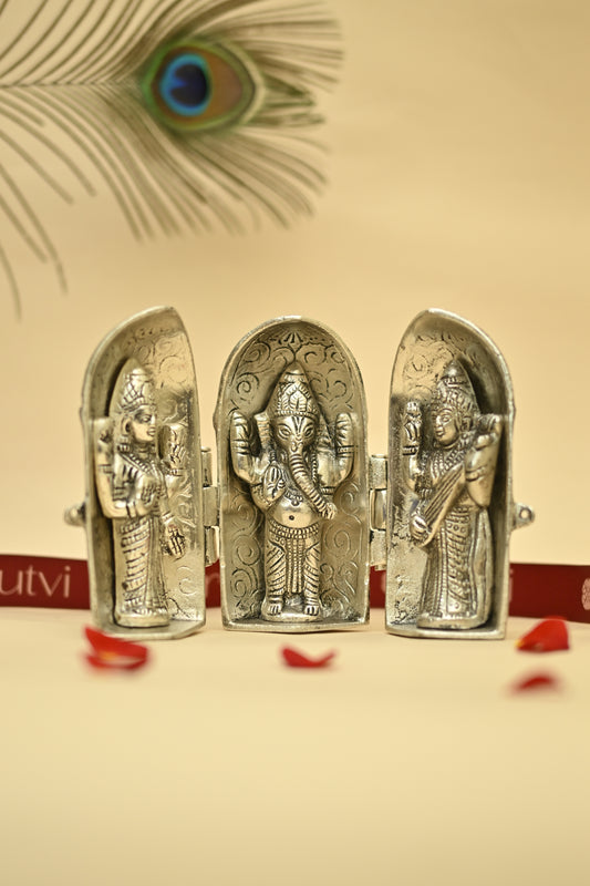 Divine Silver Plated Ganesh, Lakshmi & Saraswati Idol