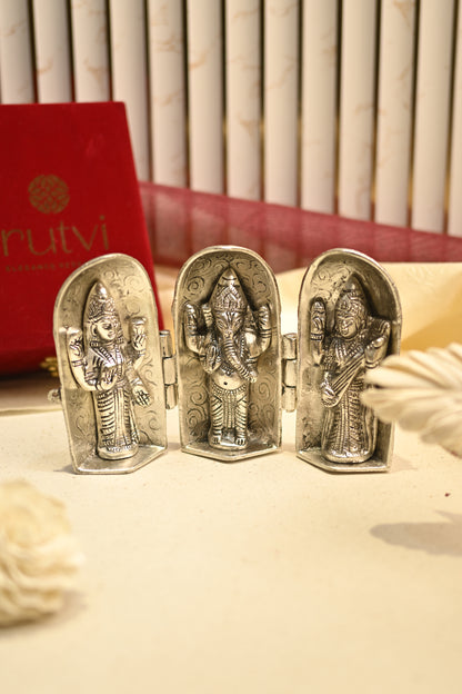 Divine Silver Plated Ganesh, Lakshmi & Saraswati Idol