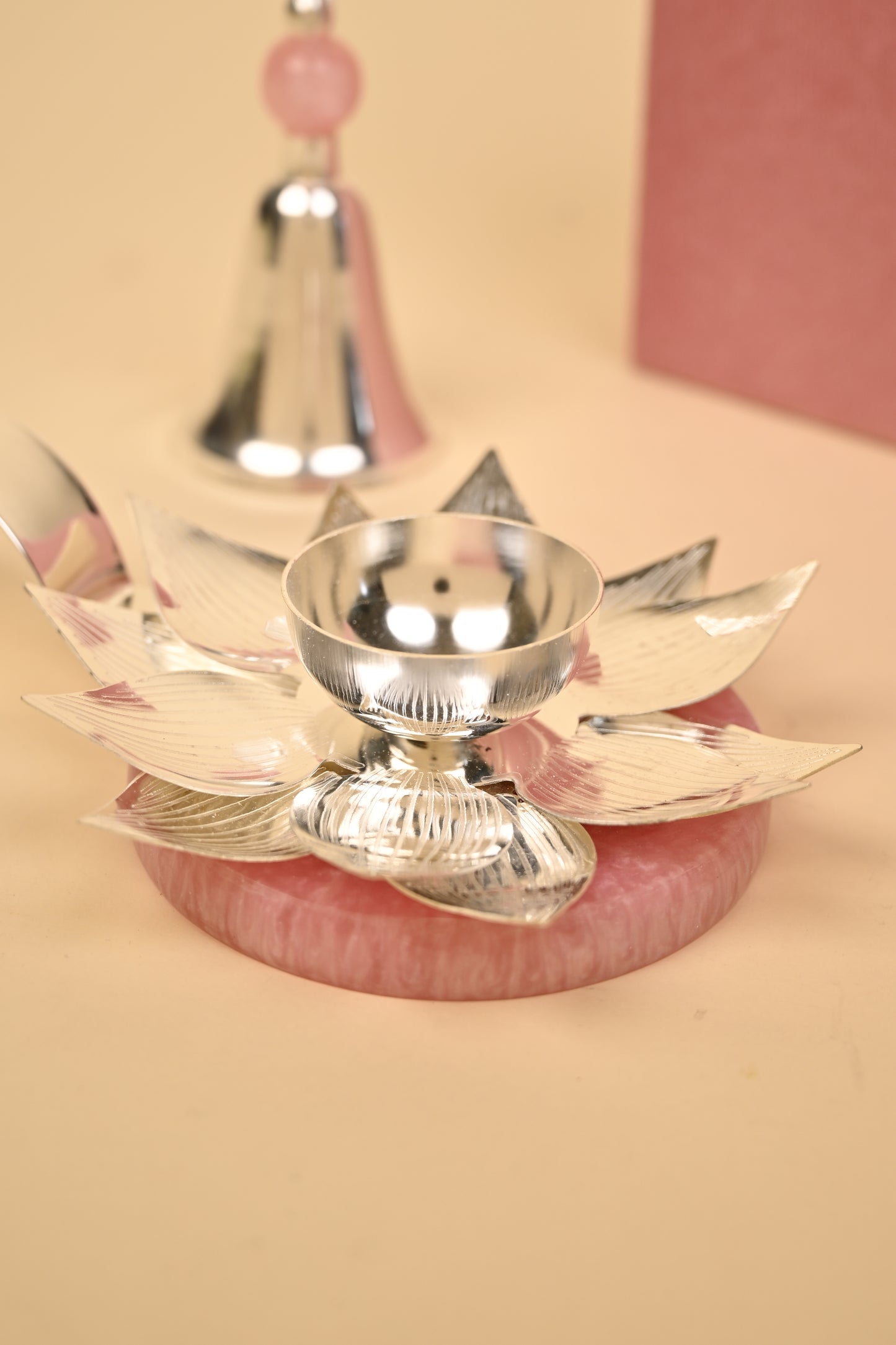Lotus Diya and Bell Set in German Silver – Handcrafted Pooja Essentials for Auspicious Rituals