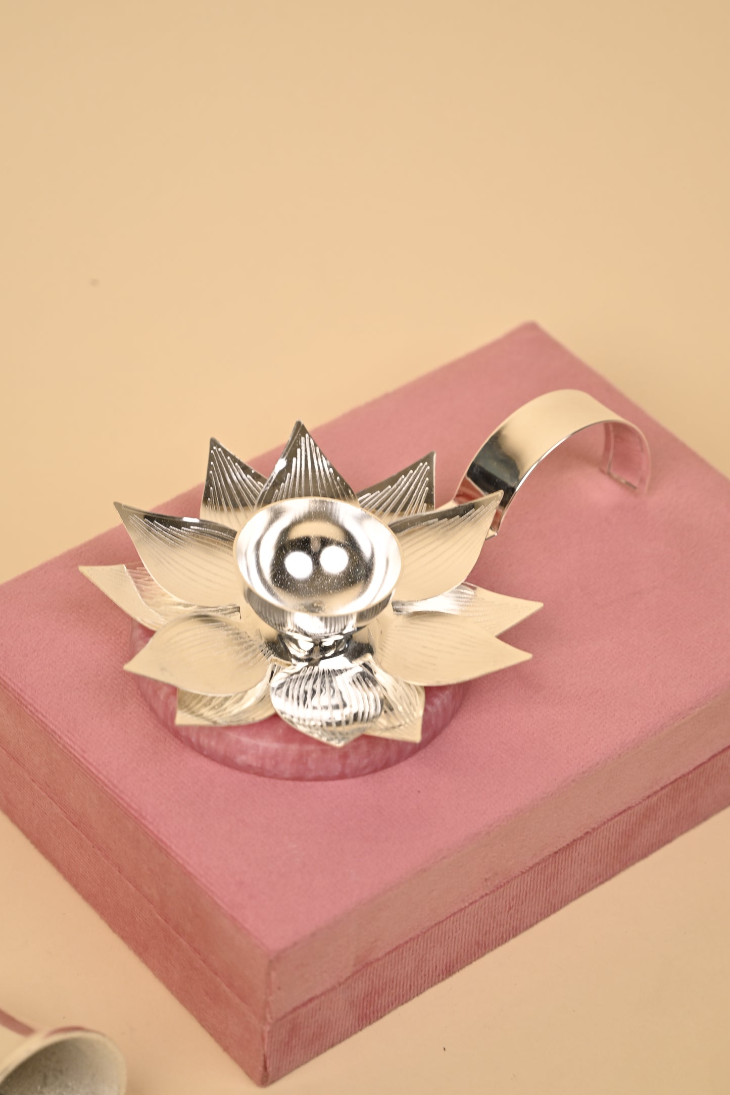 Lotus Diya and Bell Set in German Silver – Handcrafted Pooja Essentials for Auspicious Rituals