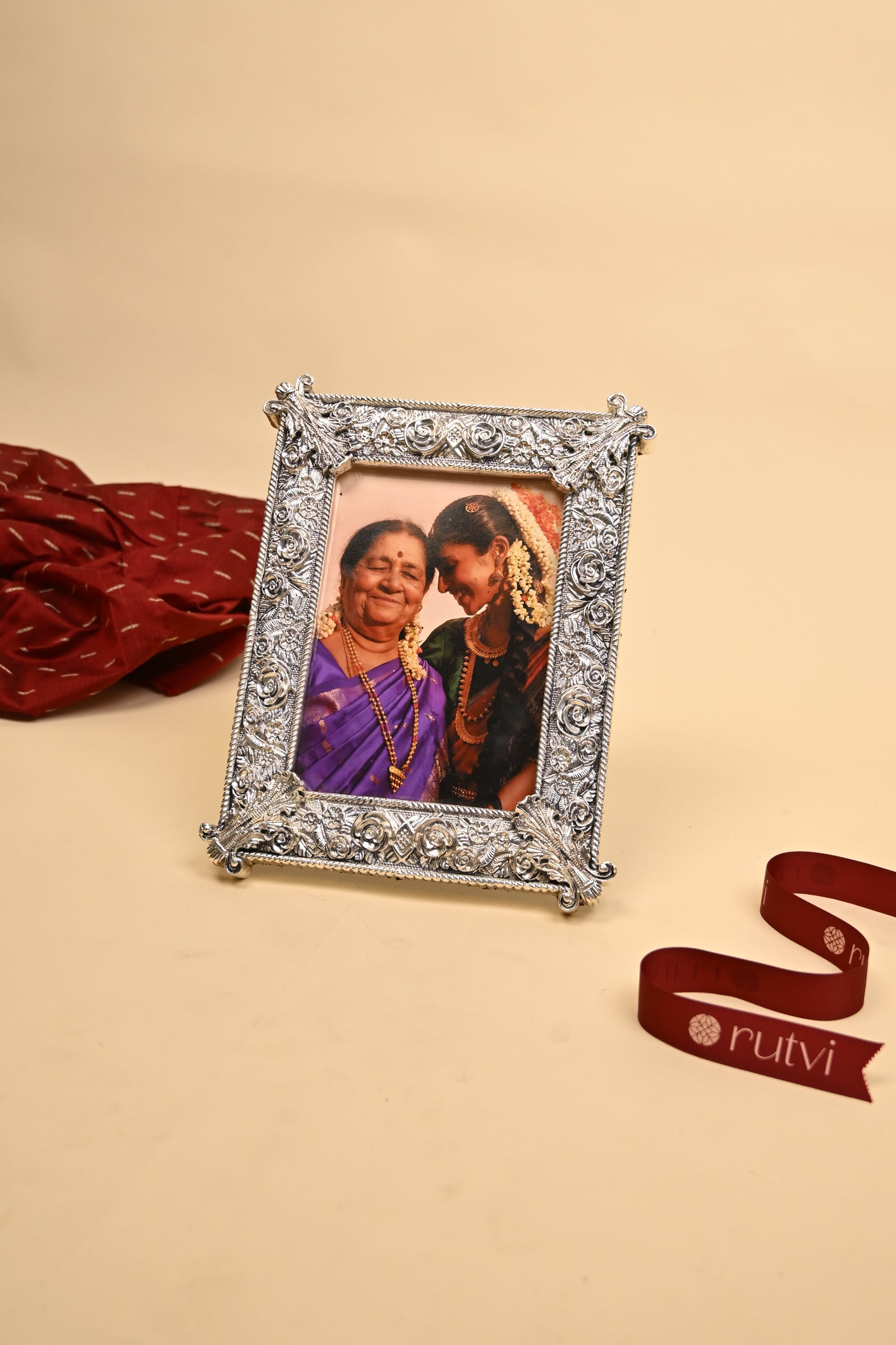 Long Photo Frame Set in 999 Pure Silver Over Resin Wood – Handcrafted Decorative Frame for Abundance & Prosperity