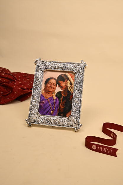 Long Photo Frame Set in 999 Pure Silver Over Resin Wood – Handcrafted Decorative Frame for Abundance & Prosperity