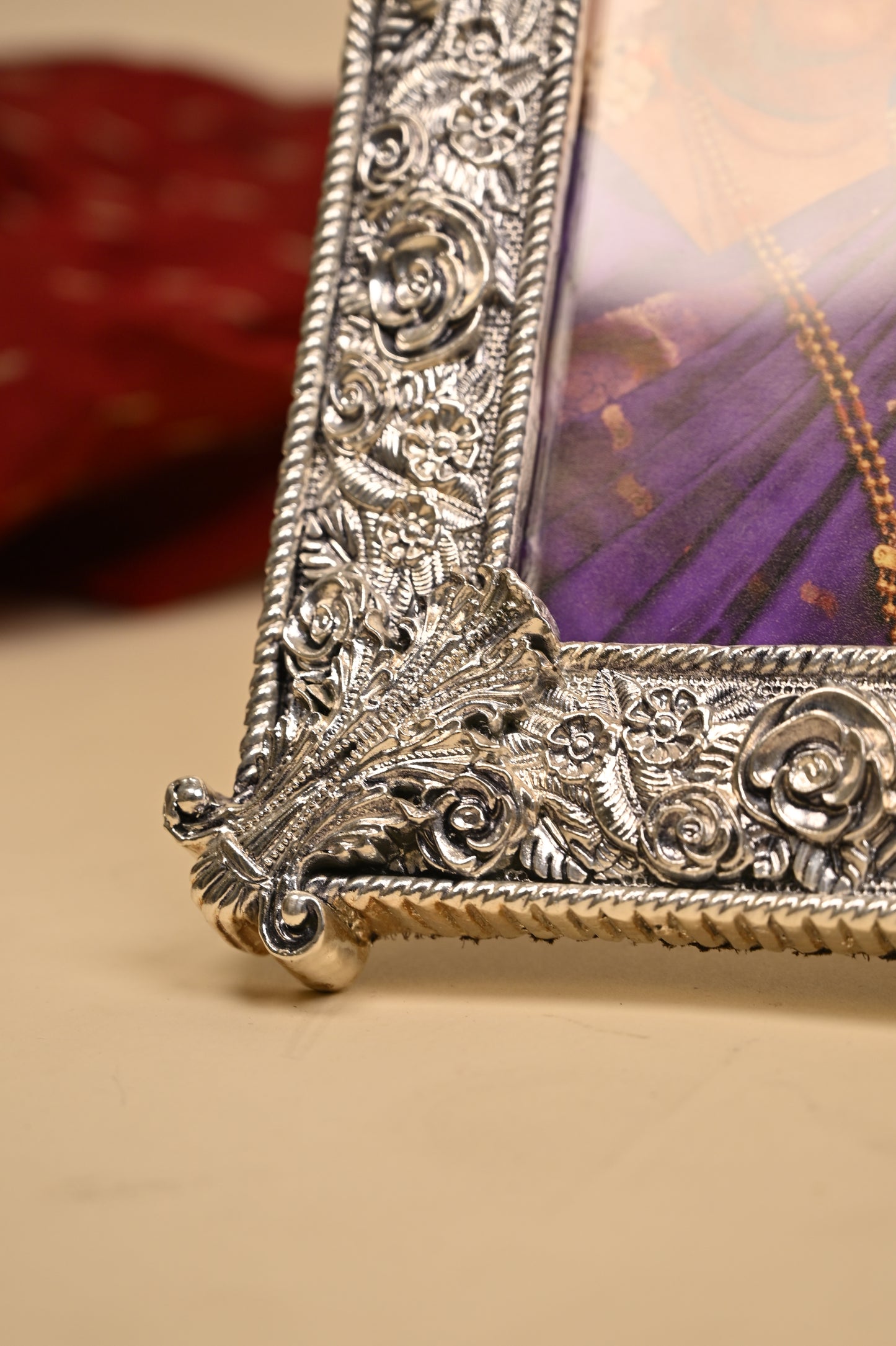 Long Photo Frame Set in 999 Pure Silver Over Resin Wood – Handcrafted Decorative Frame for Abundance & Prosperity