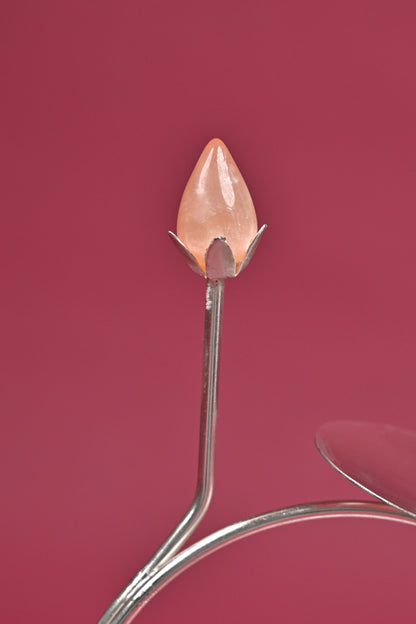 Handcrafted German Silver Lotus Diya Stand on Rose Quartz Base with Velvet Gift Box