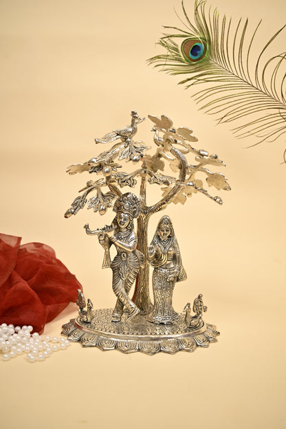 Radha Krishna Under Tree Idol – Premium 999 Silver Plated Divine Statue for Home Temple & Festive Gifting