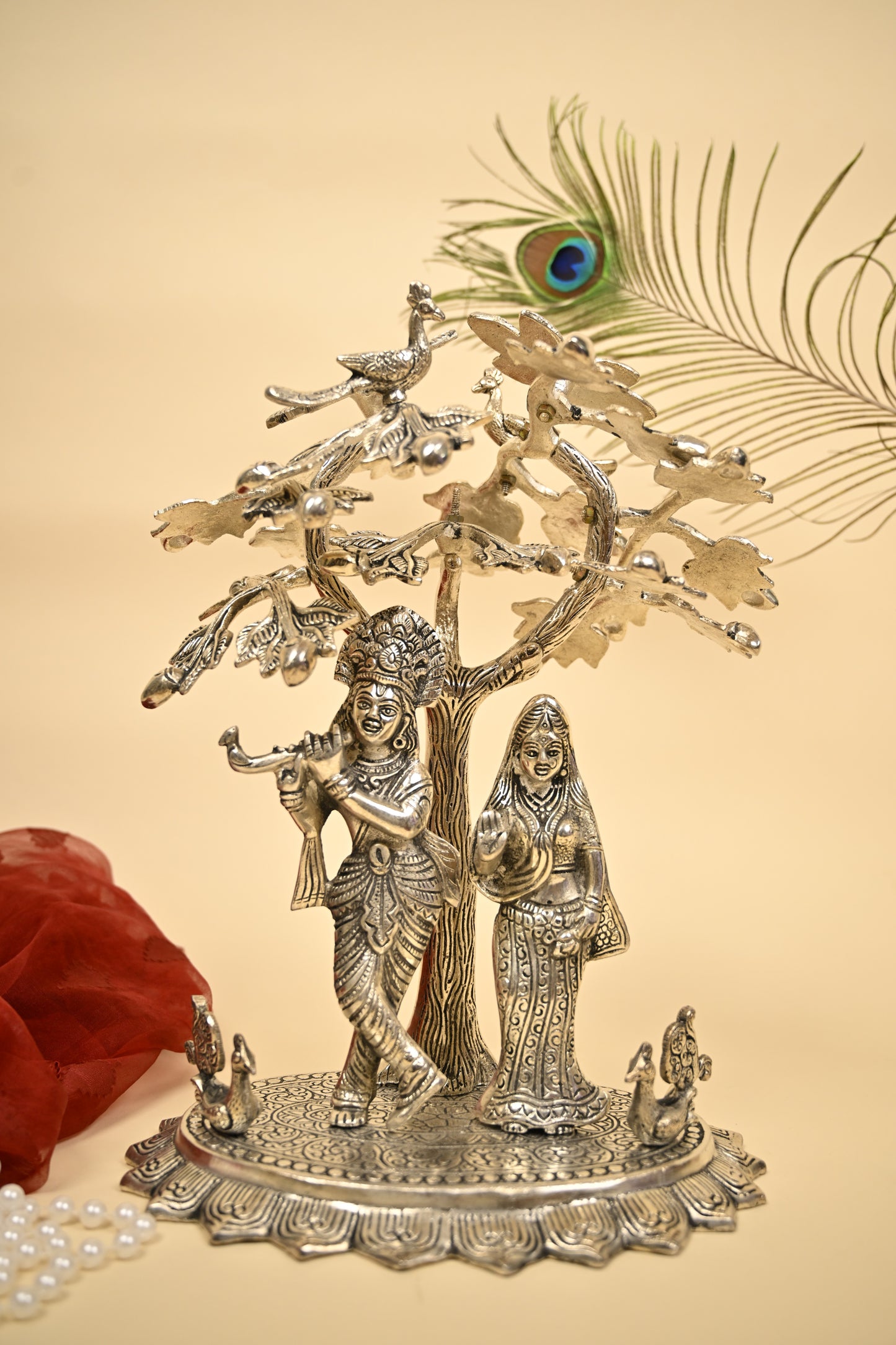 Radha Krishna Under Tree Idol – Premium 999 Silver Plated Divine Statue for Home Temple & Festive Gifting