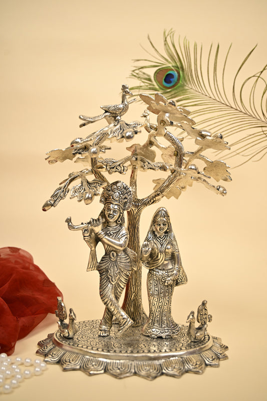 Radha Krishna Under Tree Idol – Premium 999 Silver Plated Divine Statue for Home Temple & Festive Gifting