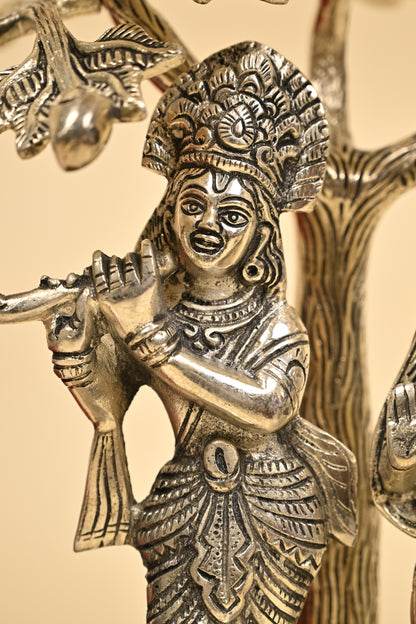 Radha Krishna Under Tree Idol – Premium 999 Silver Plated Divine Statue for Home Temple & Festive Gifting