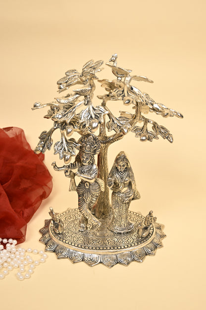 Radha Krishna Under Tree Idol – Premium 999 Silver Plated Divine Statue for Home Temple & Festive Gifting