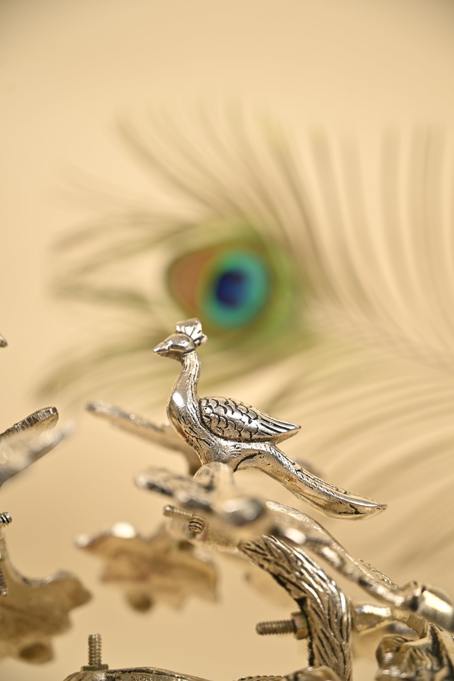 Radha Krishna & Cow Under Tree Idol – German Silver Decorative Statue for Home Temple & Auspicious Gifting