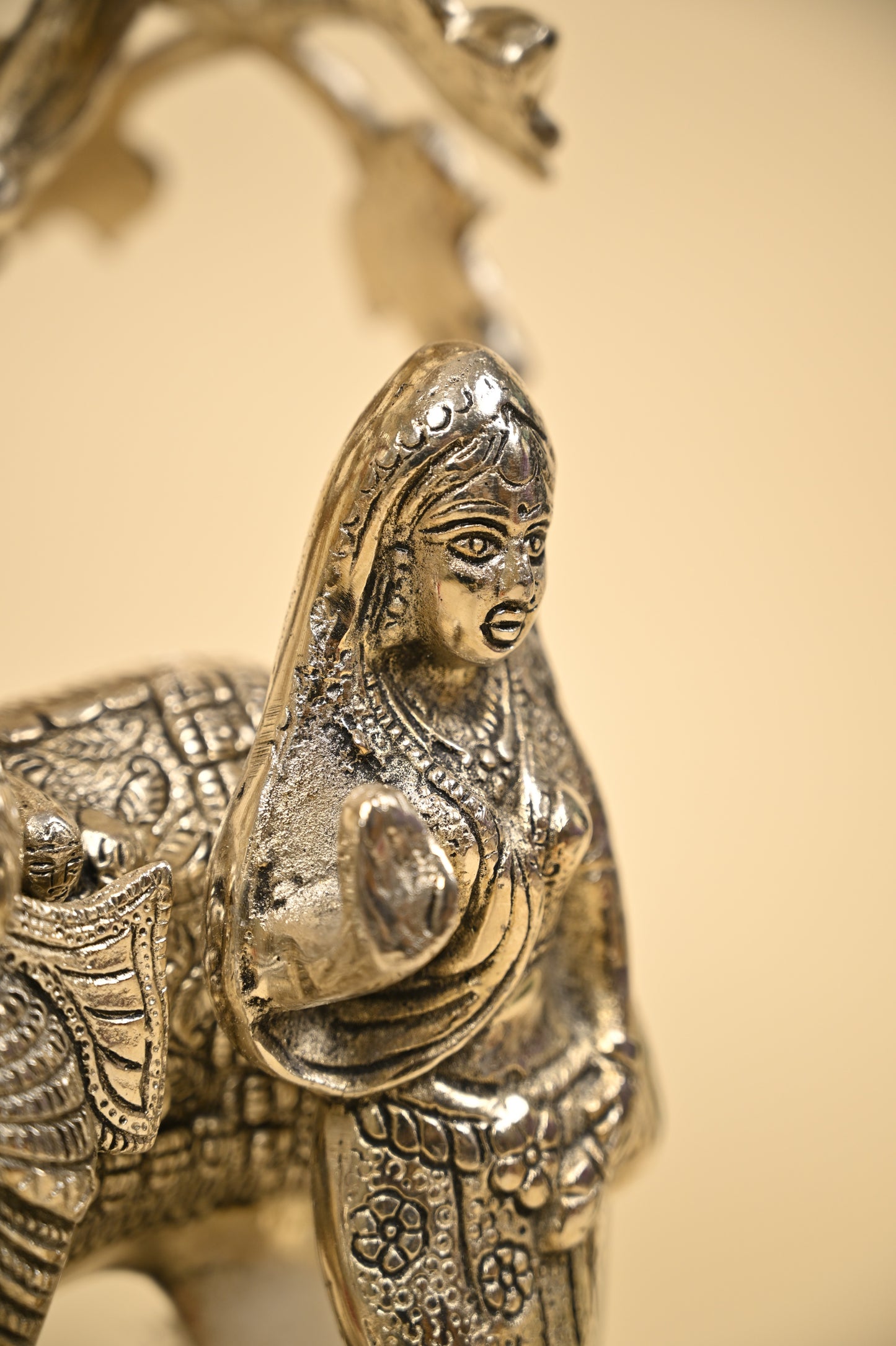 Radha Krishna & Cow Under Tree Idol – German Silver Decorative Statue for Home Temple & Auspicious Gifting