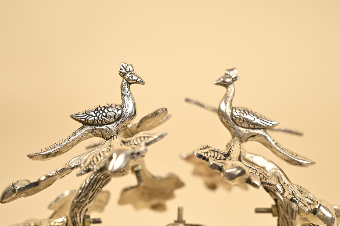 Radha Krishna & Cow Under Tree Idol – German Silver Decorative Statue for Home Temple & Auspicious Gifting