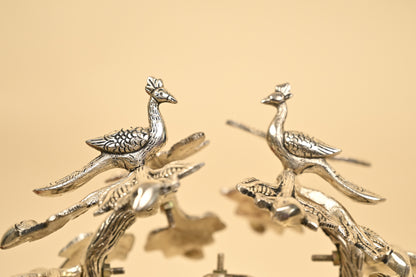 Radha Krishna & Cow Under Tree Idol – German Silver Decorative Statue for Home Temple & Auspicious Gifting