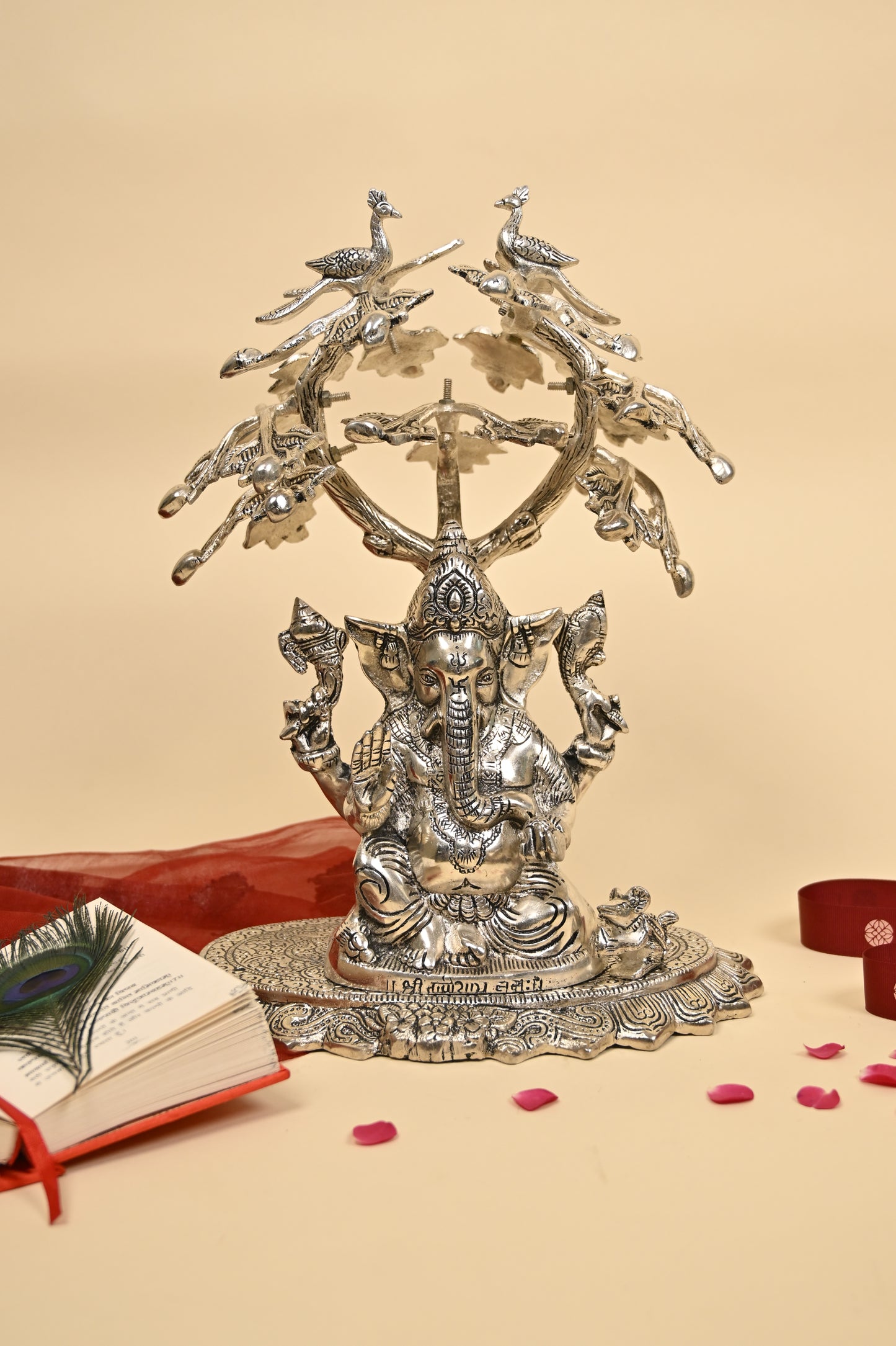 Ganesh Under Tree Idol – German Silver Vighnaharta Sculpture for Home Temple & Auspicious Gifting