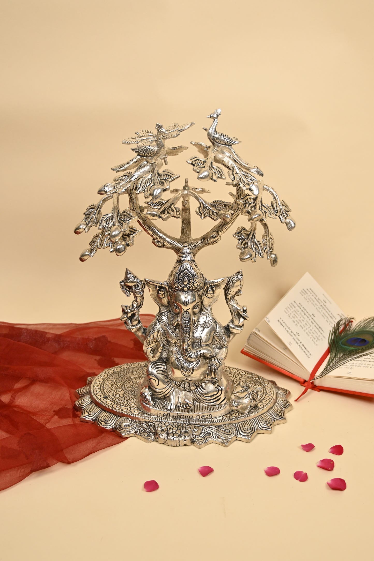 Ganesh Under Tree Idol – German Silver Vighnaharta Sculpture for Home Temple & Auspicious Gifting