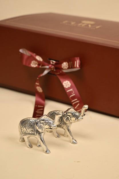 Handcrafted German Silver Elephant Showpiece – Large & Medium Sizes