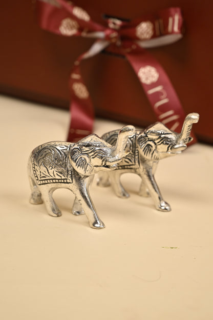 Handcrafted German Silver Elephant Showpiece – Large & Medium Sizes