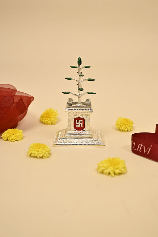 German Silver Tulsi Tree – Sacred Home Temple Decor & Auspicious Festive Gift