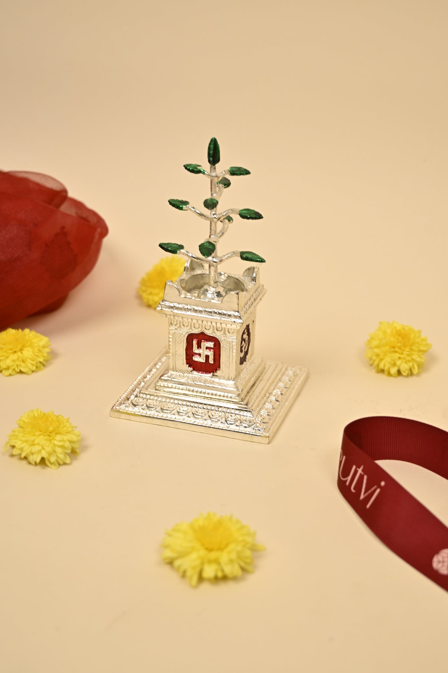 German Silver Tulsi Tree – Sacred Home Temple Decor & Auspicious Festive Gift