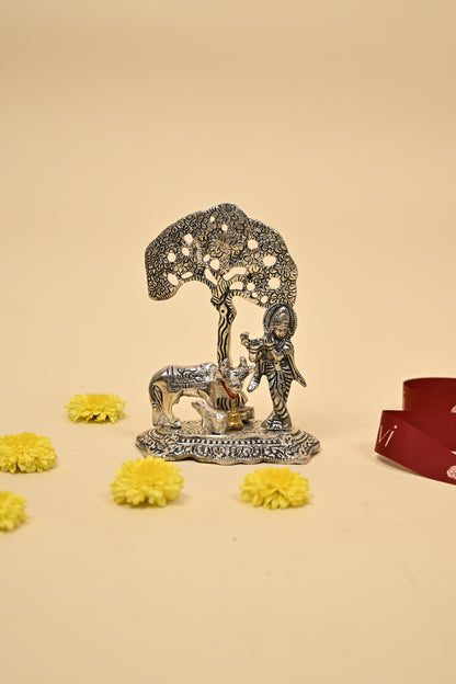 German Silver Krishna Under Tree Idol – Divine Home Temple & Gifting Decor