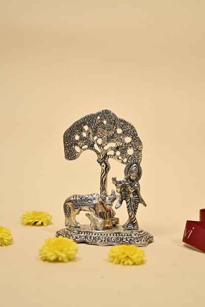 German Silver Krishna Under Tree Idol – Divine Home Temple & Gifting Decor