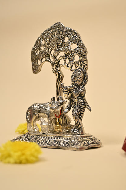 German Silver Krishna Under Tree Idol – Divine Home Temple & Gifting Decor