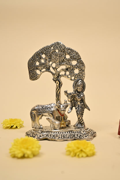 German Silver Krishna Under Tree Idol – Divine Home Temple & Gifting Decor