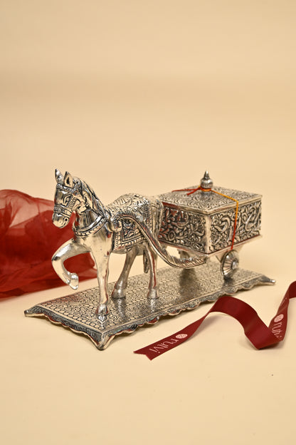 German Silver Horse Cart Decorative Box – Royal Handcrafted Gift for Diwali & Home Decor