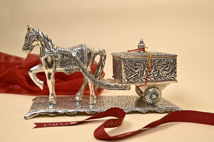 German Silver Horse Cart Decorative Box – Royal Handcrafted Gift for Diwali & Home Decor