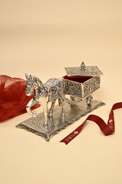 German Silver Horse Cart Decorative Box – Royal Handcrafted Gift for Diwali & Home Decor