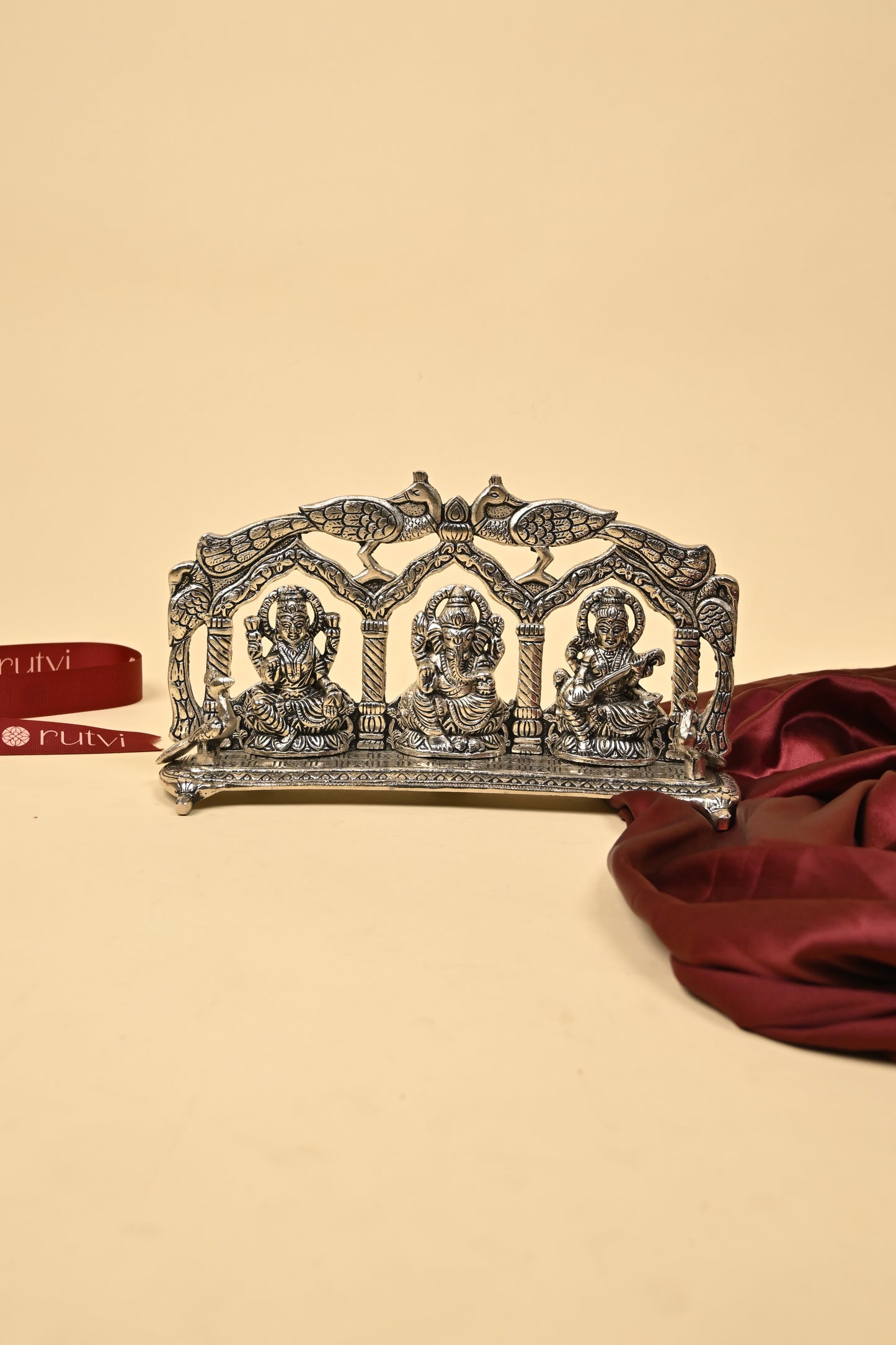 Ganesh Laxmi Saraswati Brass Idol – Divine Tridevi & Vighnaharta Pooja Idol