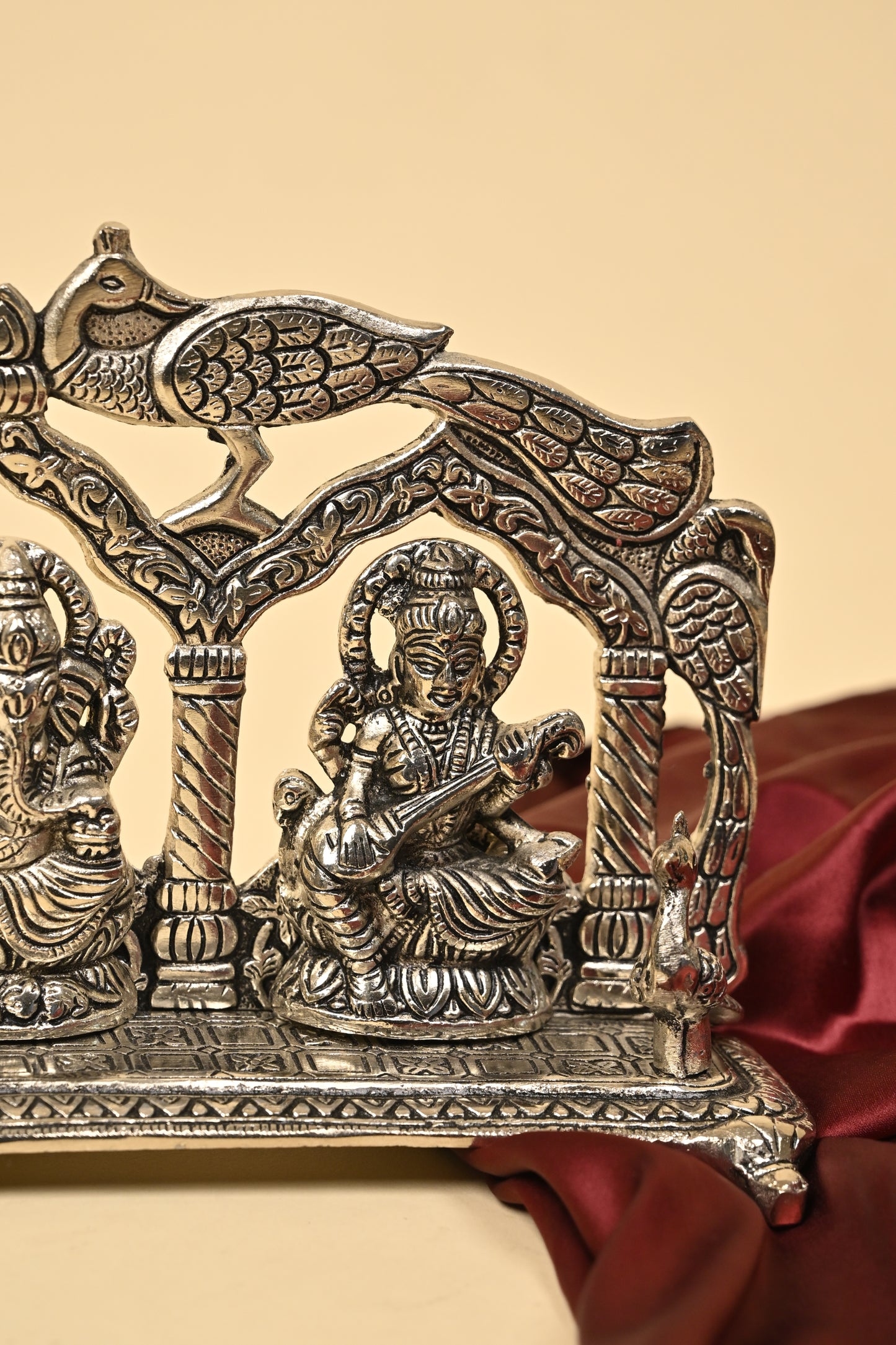Ganesh Laxmi Saraswati Brass Idol – Divine Tridevi & Vighnaharta Pooja Idol