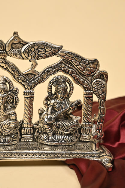 Ganesh Laxmi Saraswati Brass Idol – Divine Tridevi & Vighnaharta Pooja Idol
