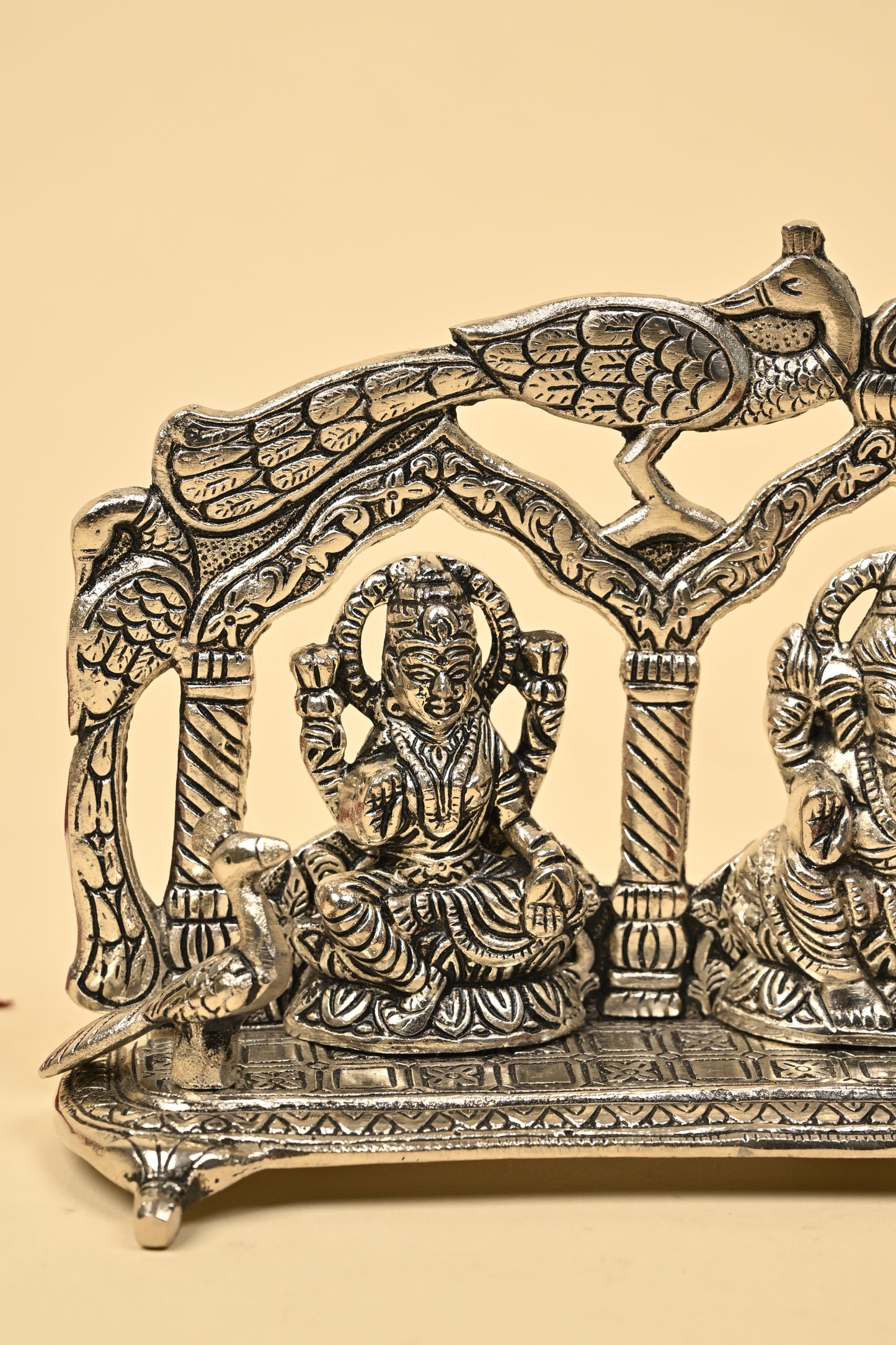 Ganesh Laxmi Saraswati Brass Idol – Divine Tridevi & Vighnaharta Pooja Idol
