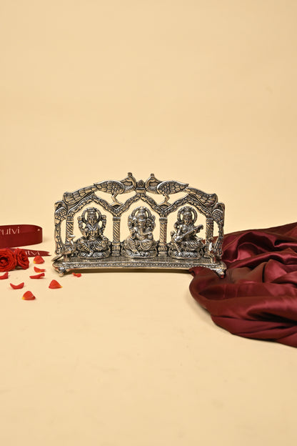Ganesh Laxmi Saraswati Brass Idol – Divine Tridevi & Vighnaharta Pooja Idol