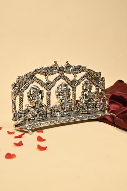 Ganesh Laxmi Saraswati Brass Idol – Divine Tridevi & Vighnaharta Pooja Idol