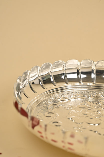 German Silver Lotus Flower Cut Plate with Legs – Decorative Pooja & Festive Serving Plate