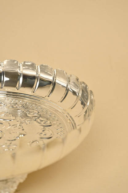 German Silver Lotus Flower Cut Plate with Legs – Decorative Pooja & Festive Serving Plate