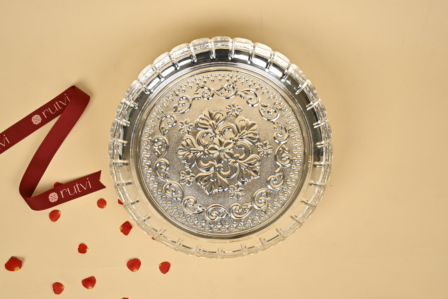 German Silver Lotus Flower Cut Plate with Legs – Decorative Pooja & Festive Serving Plate