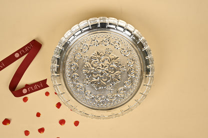 German Silver Lotus Flower Cut Plate with Legs – Decorative Pooja & Festive Serving Plate